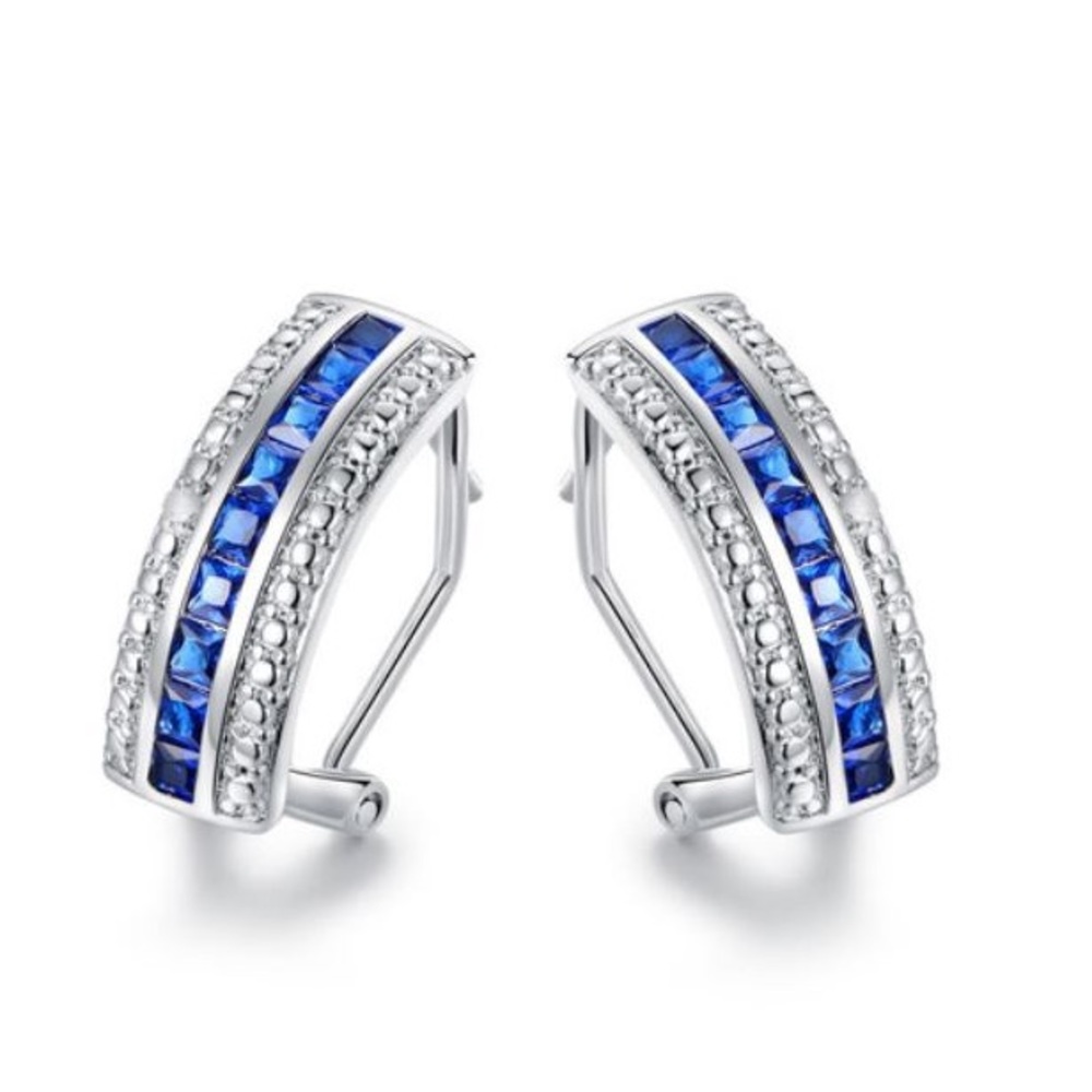 Lab Created Sapphire & Diamond Accent Half Hoop Earrings - NEW